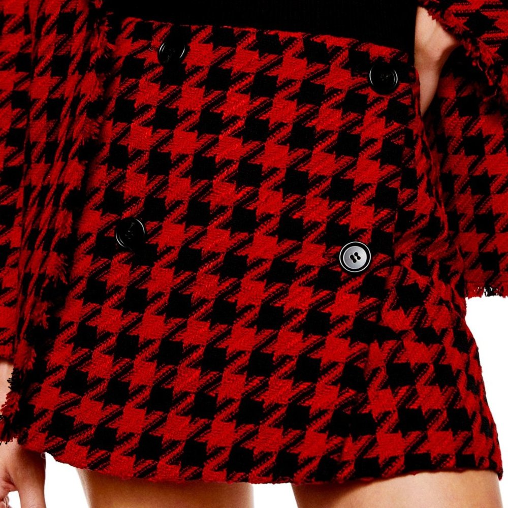 Mango Black/Red Houndstooth Tweed Skirt